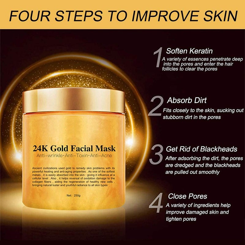 KlsyChry 24K Gold Peel Off Face Mask, Rejuvenating Collagen Facial Mask For Flawless Skin, Reduces Fine Lines & Wrinkles, Clears Acne, Minimizes Pores, Moisturizes & Firms Up Your Skin, 250g - Image 2